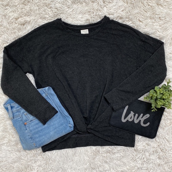 A New Day Twist Hem Sweatshirt 💗 Charcoal Gray - Picture 4 of 15